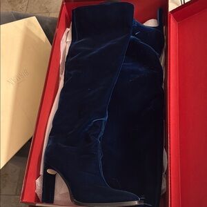 Tamara Mellon Blue Heeled Boots Suede Elegance